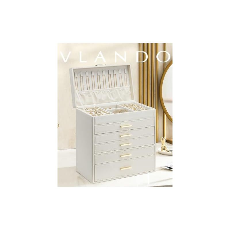 Vlando 大容量 ジュエリーボックス 6段式 引出し 小物入れ ピアス ネックレス 指輪 イヤリング 腕時計 収納 ケース(アイボリー) Vlando ジュエリーボックス 大容量 6段 ネッ 女性用