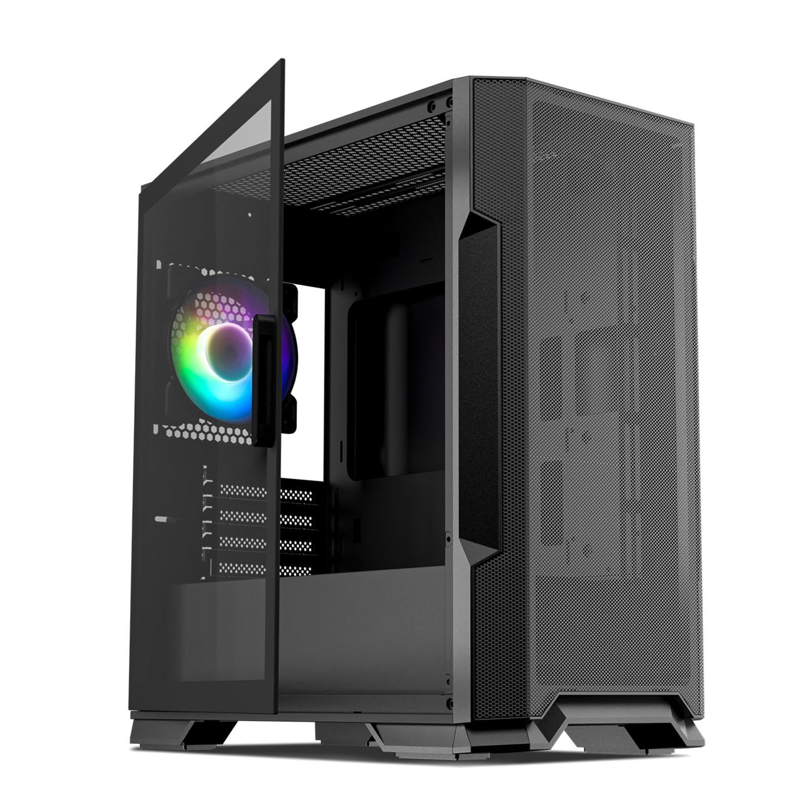 Color:ブラック Vetroo M03 ミニ塔 パソコン micro atx rear 120mmアドレッサ rgbファンプリインストールされたドア開口部強化ガラスサイドパネル