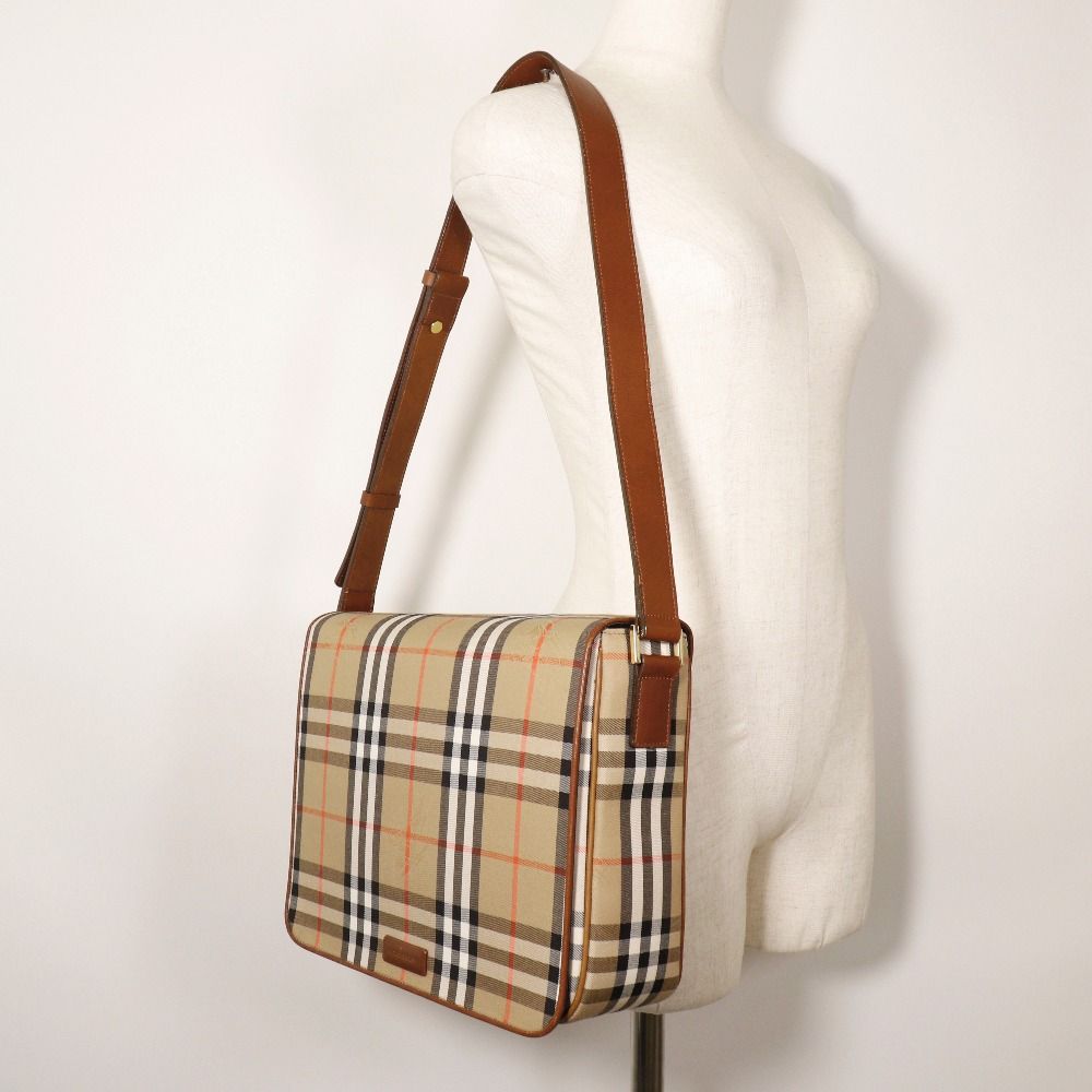 BURBERRY】バーバリー ショルダー チェック キャンバス×レザー ユニ