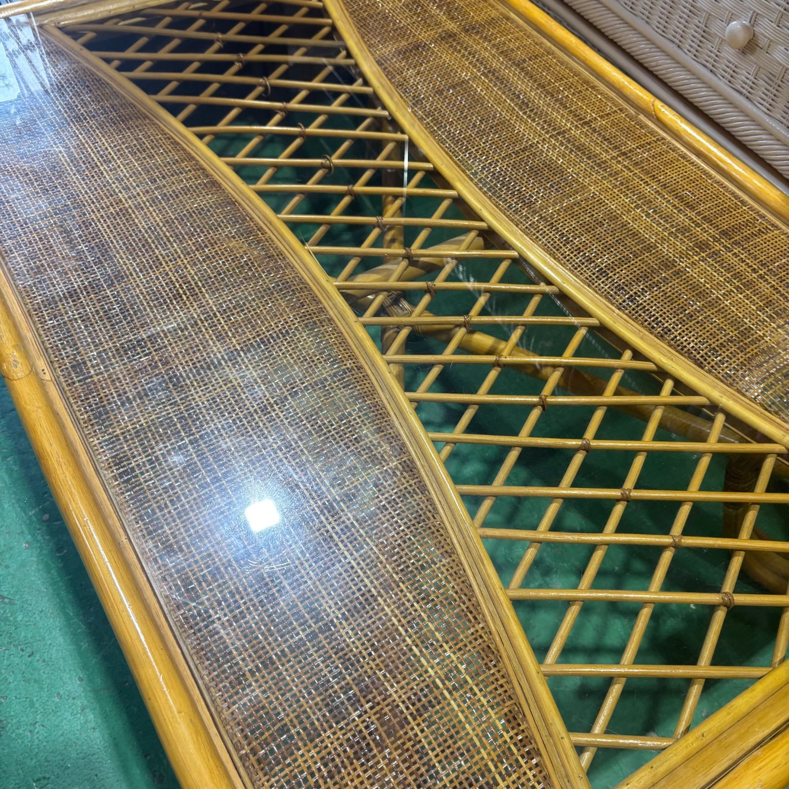 籐 ショップ ラタン ガラスローテーブル センターテーブル コーヒー