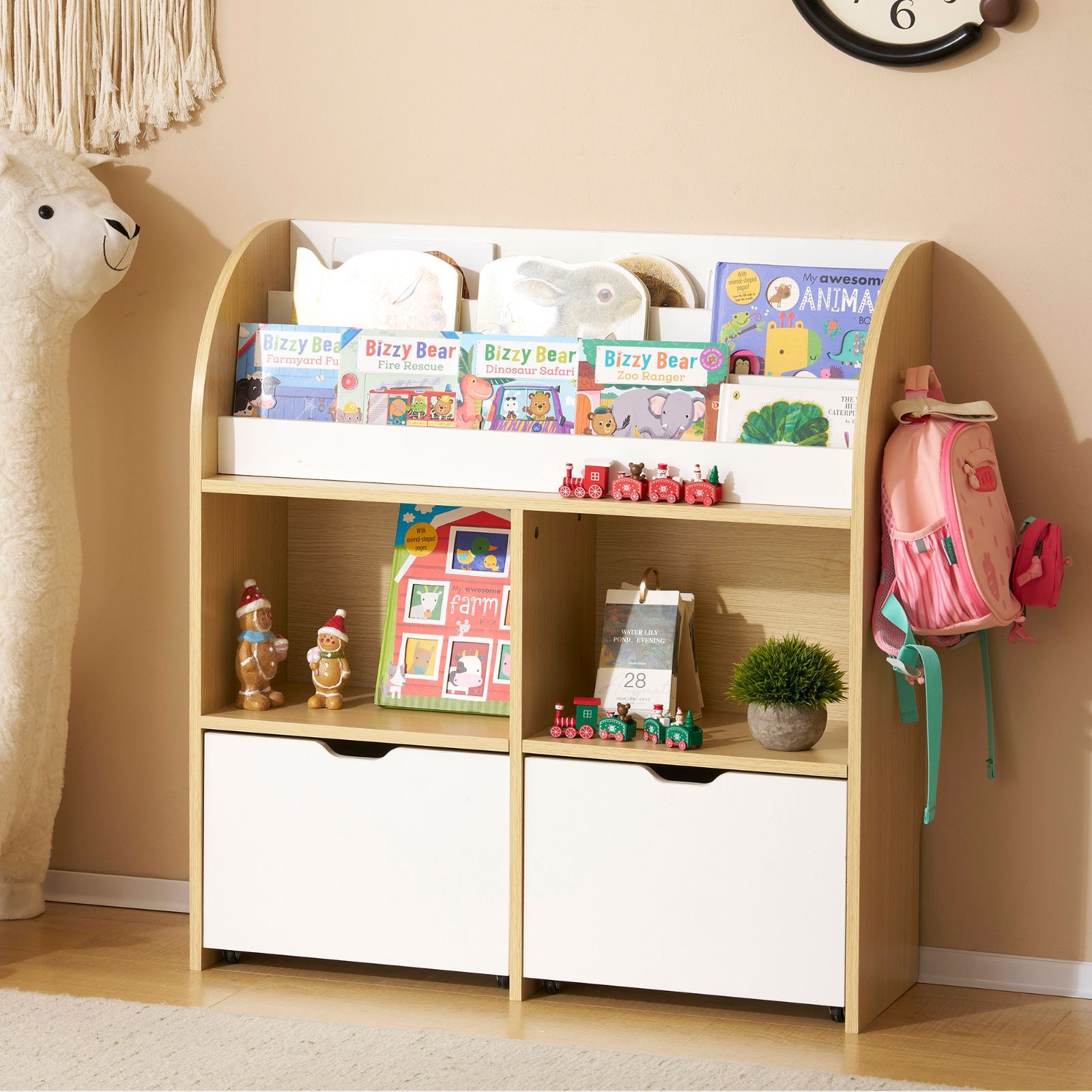 大容量引き出し】子供用おもちゃ収納絵本棚｜キャスター付きで移動便利｜