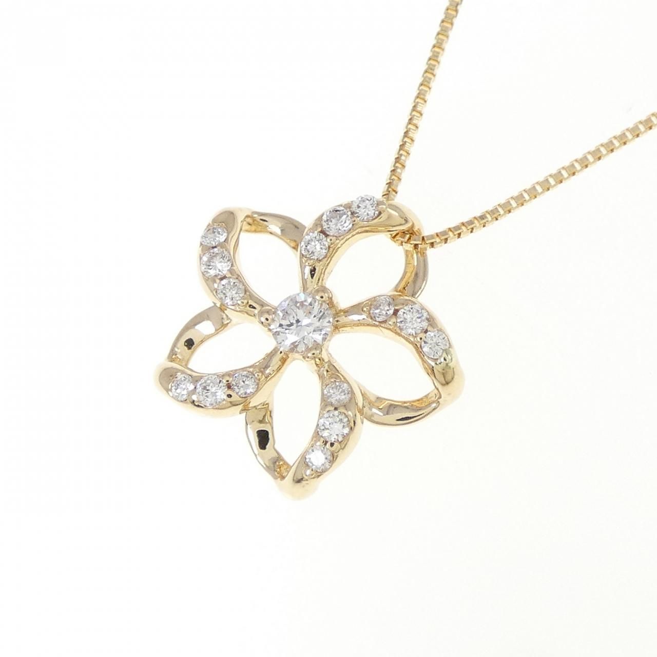 14KYG/K18YG フラワー ダイヤモンド ネックレス - メルカリ 