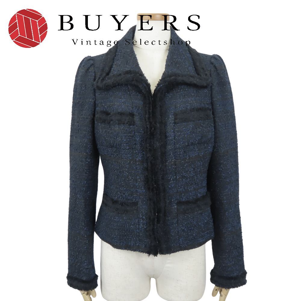 中古 テーラードジャケット MALHIA ツイード 40 ポリエステル アクリル ウール ネイビー ブラック コトゥー COTOO SHUZO アパレル レディース 女性 中古】 テーラードジャケット MALHIA ツイード 40 ポリエステル