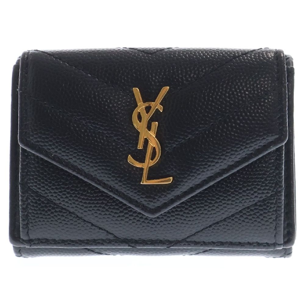 美品！サンローラン　パリ　Vステッチ　コンパクト折り財布　ブラック SAINT LAURENT PARIS (サンローランパリ) YSLロゴ カサンドラ V