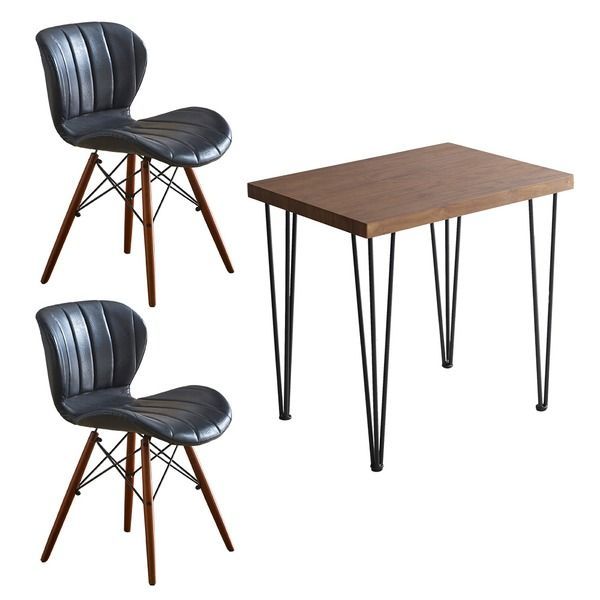 ダイニングチェア ダイニングテーブル 3点セット テーブル幅約75cm：ウォールナット チェア×2脚：ネイビー 組立品