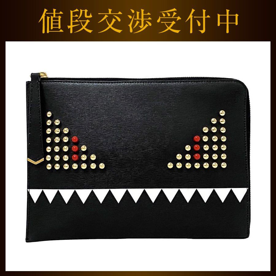 フェンディ クラッチバッグ ブラック モンスター 8M0363 美品 レザー