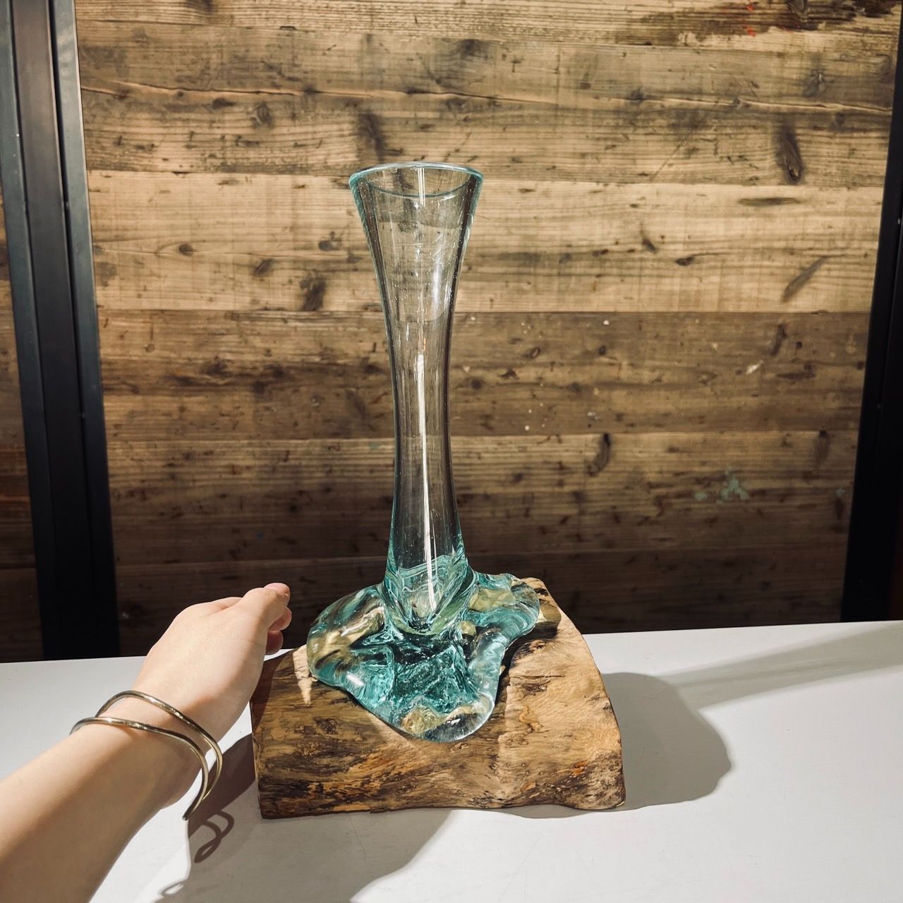 大胆な 流木ガラス FUKUDA FACTORY 公式OUTLET FLOWER VASE S ガラスに欠けあり No.M15