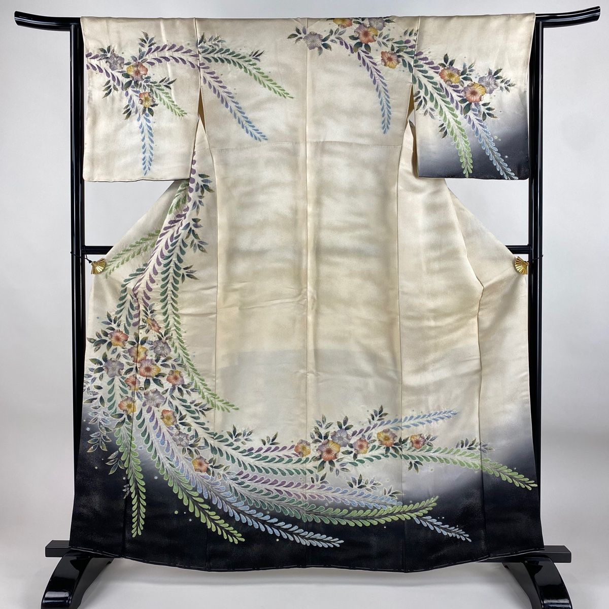 訪問着 身丈161cm 裄丈64cm M 袷 辻が花 銀通し ぼかし クリーム 正絹 名品