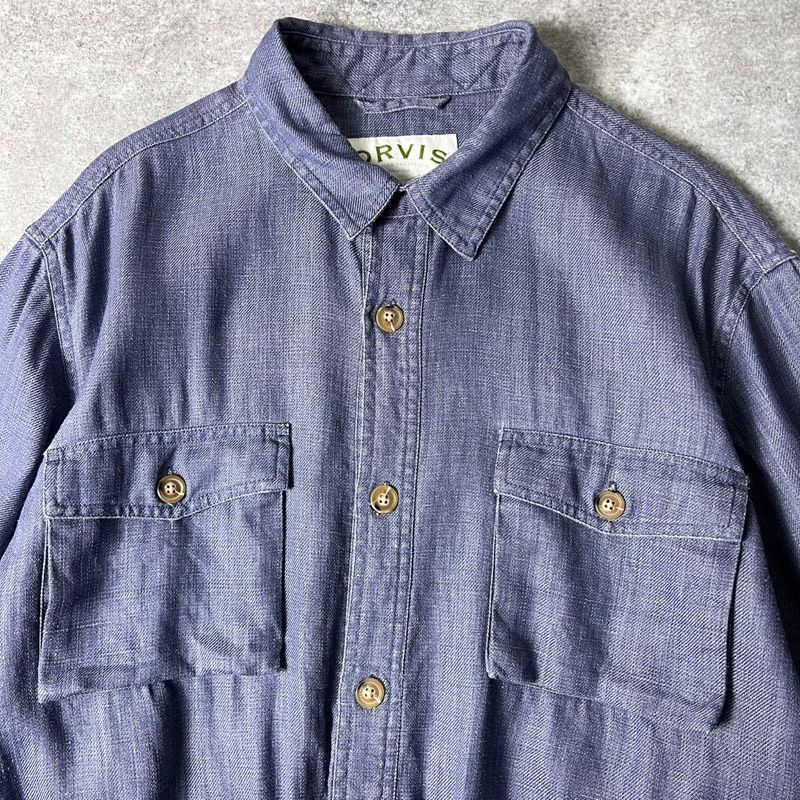 90s ORVIS 100% リネン デニム織り ハンティング ジャケット XL / 90