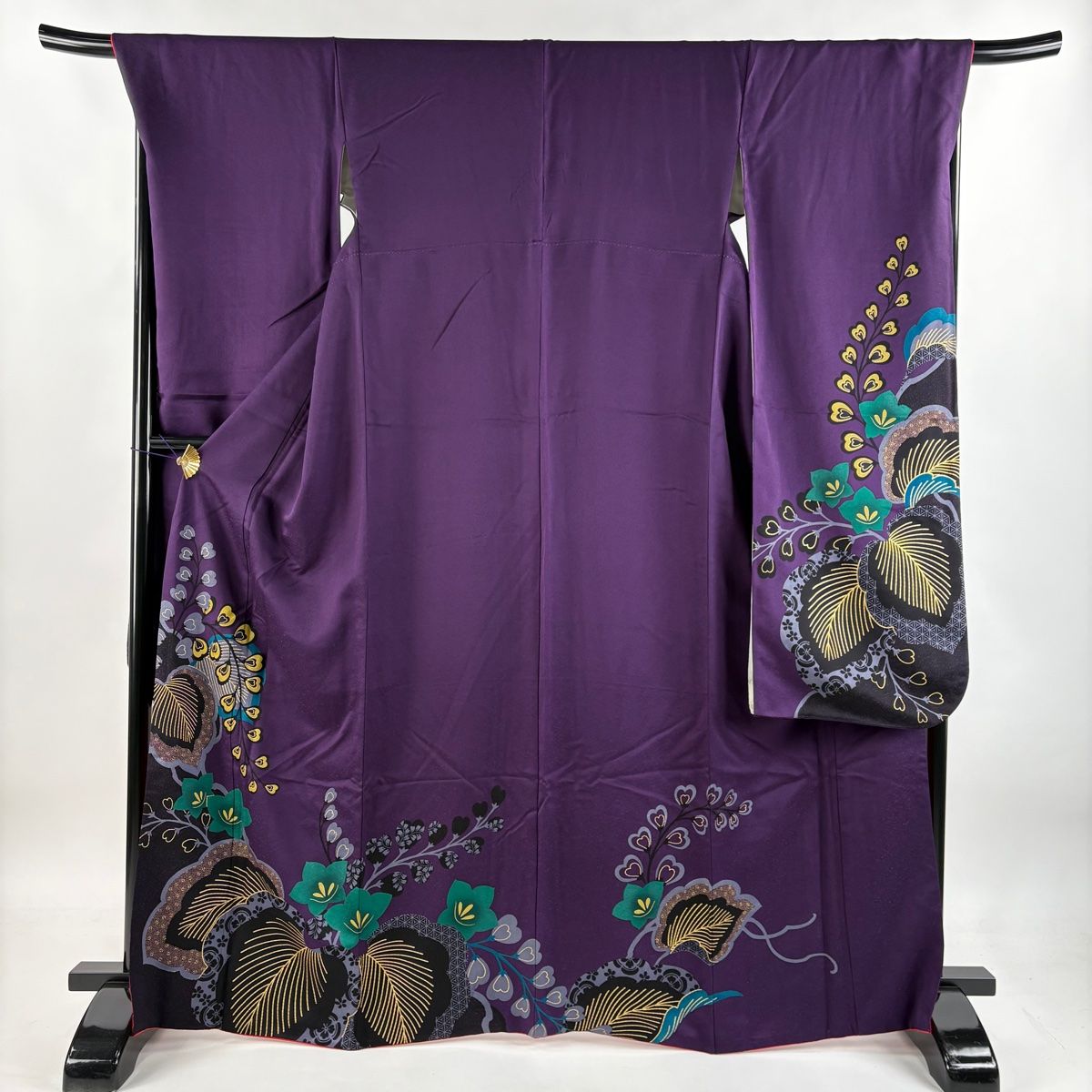 振袖 身丈165cm 裄丈70cm L 袷 桐 金彩 紫 正絹 秀品