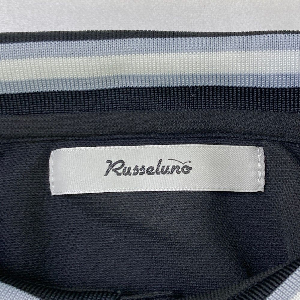 サイズ：5 RUSSELUNO ラッセルノ  半袖ポロシャツ ルチャ刺繍  ブラック系 [240101464209] ゴルフウェア メンズ ストスト Russeluno ラッセルノ 半袖ポロシャツ 黒×白 サスペンダー風