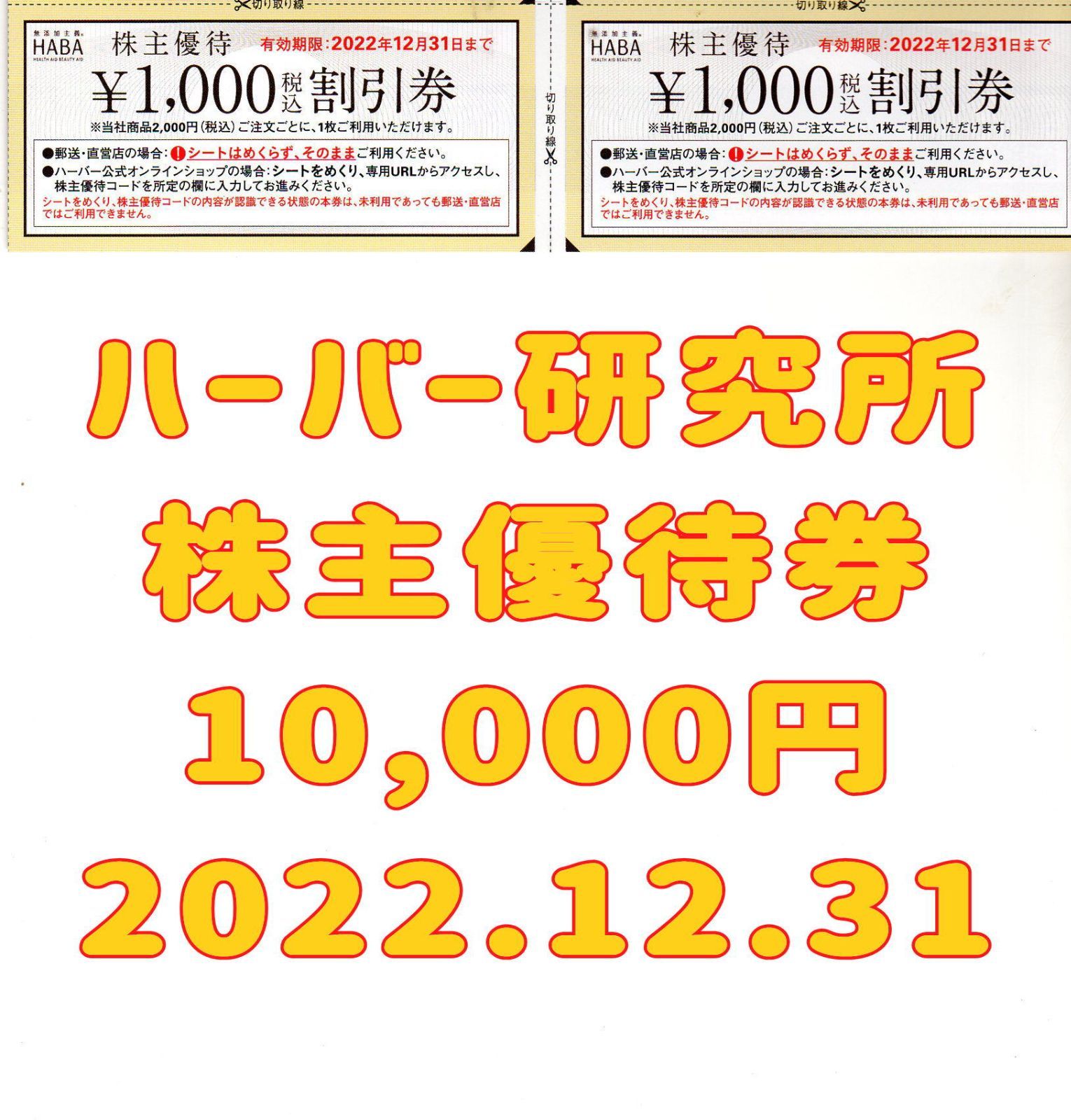 ハーバー研究所 株主優待券 10000円 2022.12.31 1万 HABA - ゲーム坊や