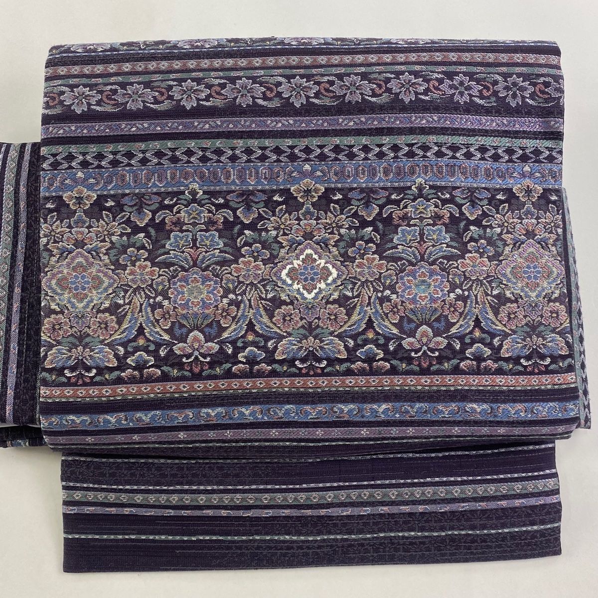 付け帯 秀品 作り帯 やまと 華文 縞模様 箔 金糸 紫 正絹