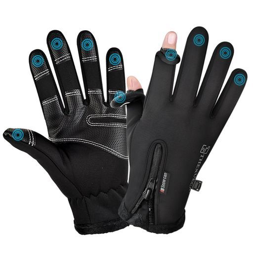 Pleixiu防寒手袋2本指出し翻盖なしでスマホ対応防水防風裏起毛保温滑り止め自転車釣り手袋アウトドアグローブスポーツサイクリングバイクグローブ冬メンズレディース男女兼用秋冬用通…