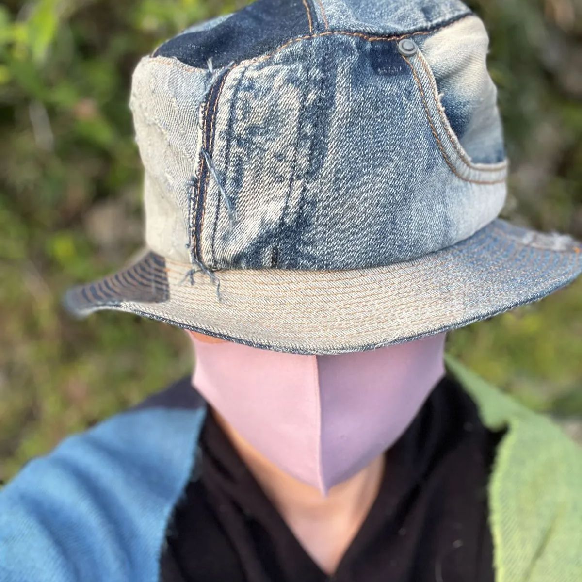 デニム パッチワーク ジーンズリメイクカッコいいハットhat−0011