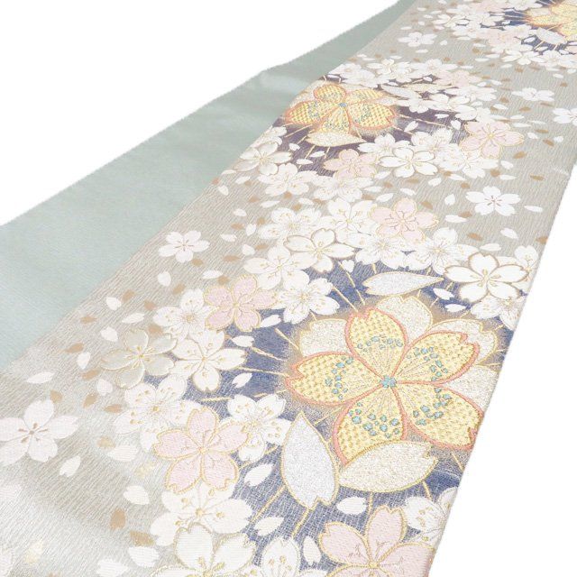 袋帯 中古 リサイクル 正絹 フォーマル 仕立て上がり 六通 花鳥模様 華文 花紋 水浅葱色 多色 金 きもの北條 A1076-10 袋帯 中古 リサイクル 正絹 フォーマル 仕立て上がり 六通 花鳥模様