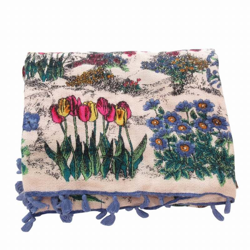 マニプリ manipuri 美品 ストール マフラー ボンボン 総柄