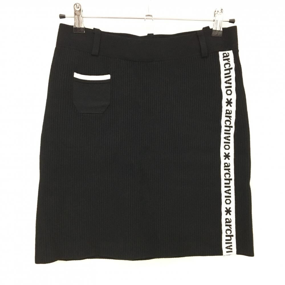超 アルチビオ ニットスカート 黒×白 サイドロゴ レディース 38 M ゴルフウェア archivio