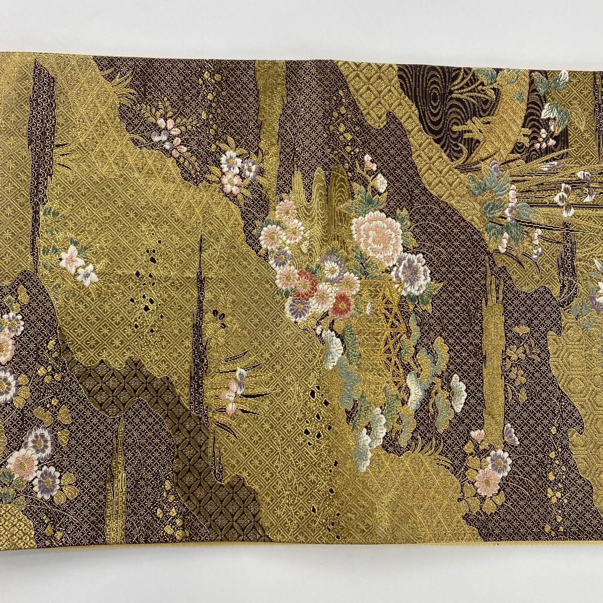 袋帯 秀品 御所車 草花 箔 金色 六通 正絹 【中古】 - メルカリ