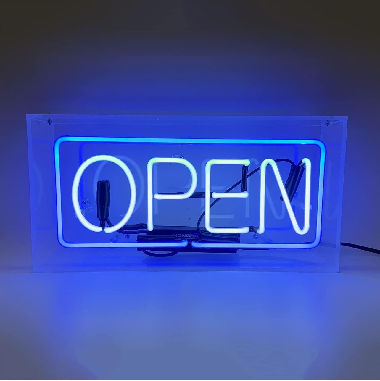 LEDネオンライト「OPEN」看板 ブルー＆ホワイト 店舗用光るサイン 卓上・壁掛け両用 オーダーメイド対応