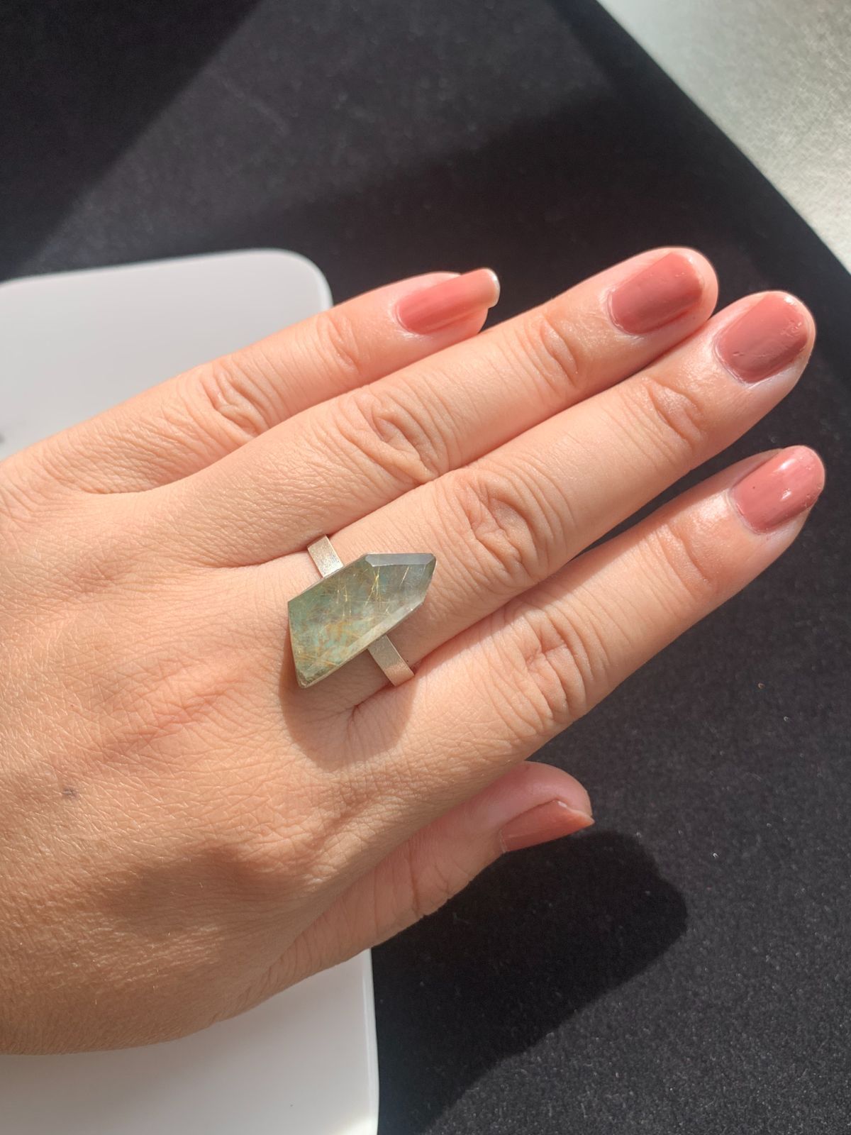 ピンクオパール×ルチルクォーツ ダブレット ストーン リング シルバー 52 ピンクオパール×ルチルクォーツ ダブレット ストーン リング シルバー