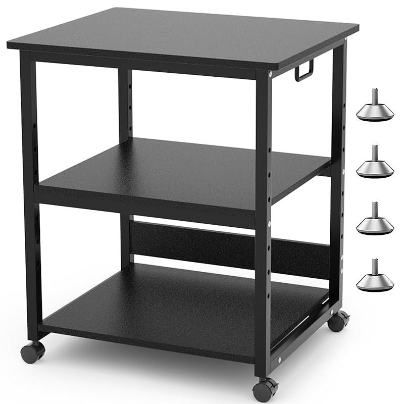 DEWEL プリンタ台 プリンタラック 幅60cm 奥行50cm 高さ70cm 総耐荷重90kg キャスター付き 木製 中棚調整 組み立て簡単 収納 プリンターカート プリンターワゴン プリンタースタンド オフィス 家庭用 ブラック 1