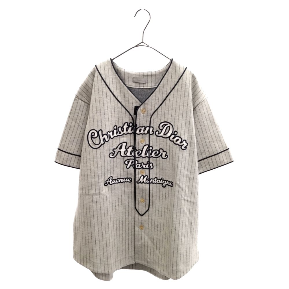 DIOR (ディオール) 21AW Atelier Baseball Shirt アトリエベースボールシャツ 半袖 ロゴ刺繍 ストライプ グレー  213J530A0663 - メルカリ