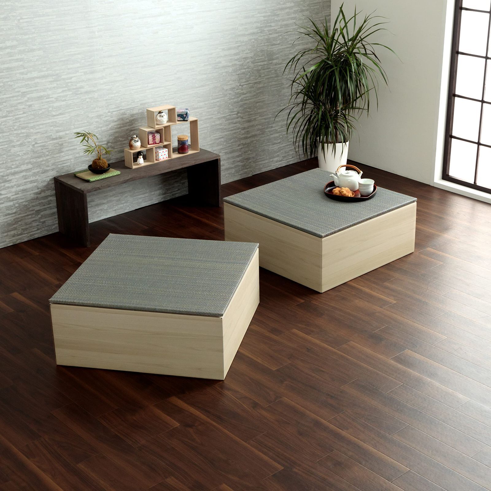 在庫 置き畳 正方形 システム 段ボール一式２P 美畳 グレー ユニット 約70×70×29.5㎝ １P 和室 和モダン 小上がり ベッド ベンチ 軽量 い草 簡単 エコ 年間 イケヒコ 2組セット ＃1040150130430