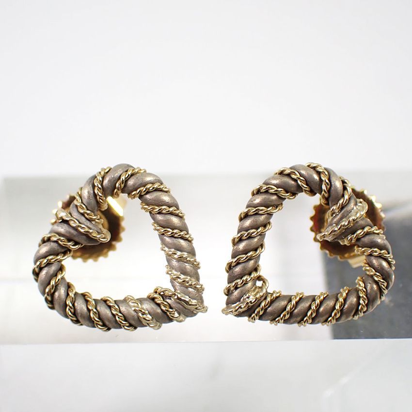 ティファニー コンビピアス ティファニー 925/750 ロープツイスト ハート コンビ ピアス[g277-77