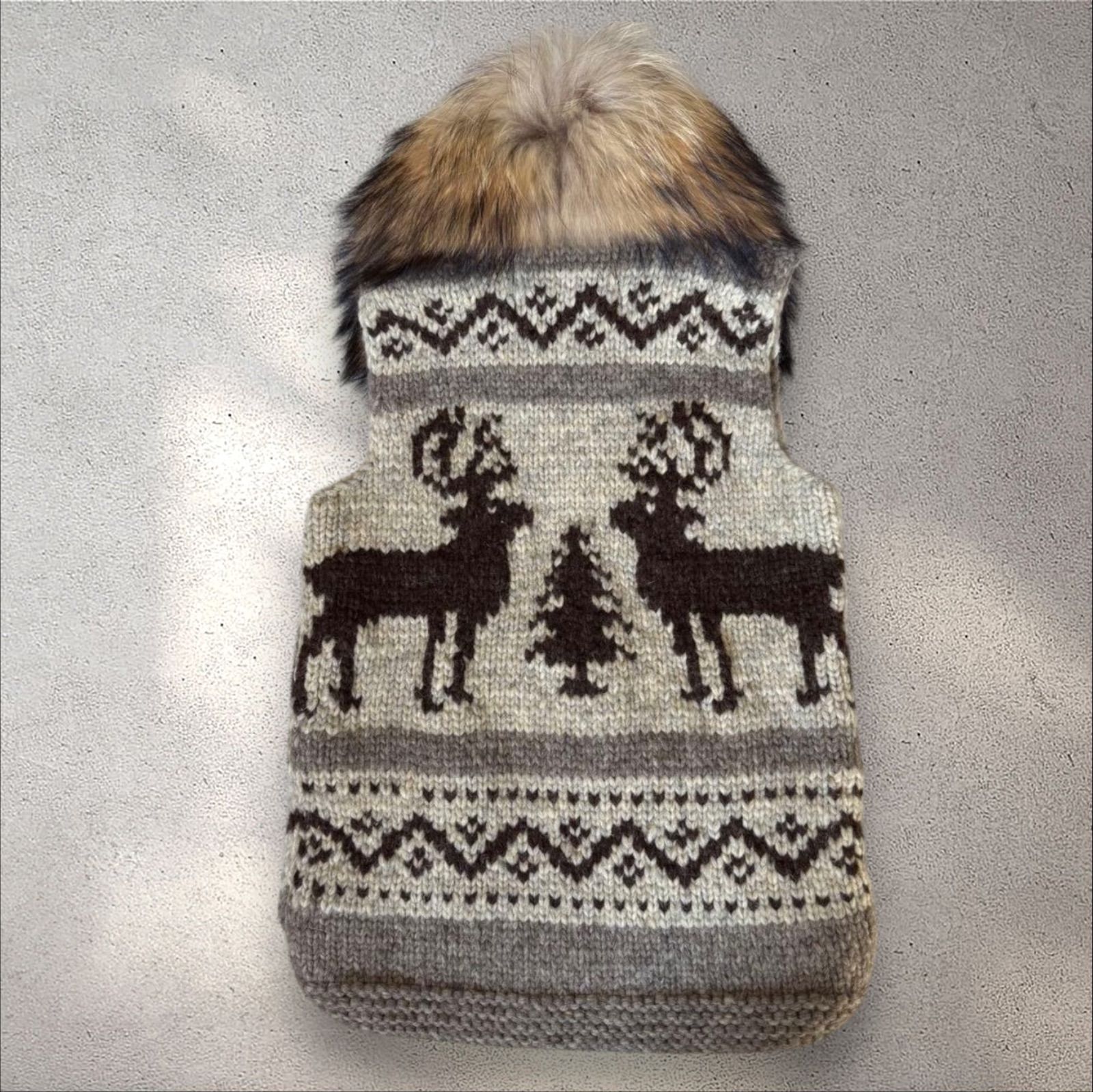 美品】カナディアンセーター ベスト カウチン ファー付き カナダ