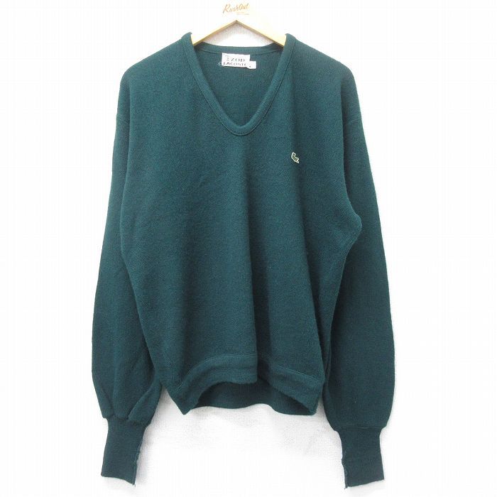 XL/古着 ラコステ LACOSTE IZOD 長袖 ブランド セーター メンズ 80s ワンポイントロゴ アクリル Vネック 緑 グリーン 23dec26 中古 ニット 