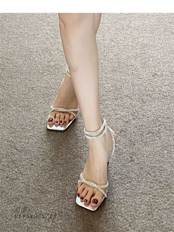 サンダル レディース 華奢ストラップサンダル ハイヒール ピンヒール ヒール8CM 華奢 きれいめ おしゃれ シルバー vii5x075713 KIN-KAAI_COM