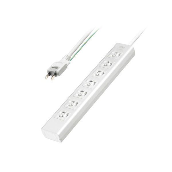 サンワサプライ 抜け止めシャッタータップ 3P抜け止め7個口 雷ガード ネームタグ 2Pスイングプラグ 5m ホワイト TAP-F37SH-5SR