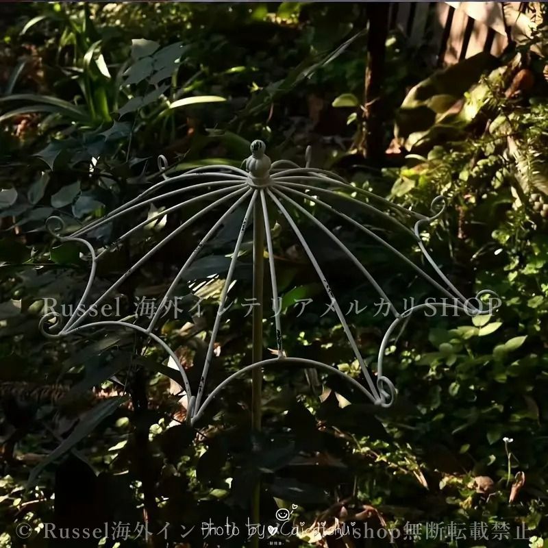 ガーデンステーク 傘 ヴィンテージ調 アンブレラ メタル ガーデンデコ ガーデンオブジェ お洒落 ホワイト ブロンズ シャビーシック シャビー加工 ヨーロピアン かわいい 屋外装飾 ホームデコ 4-7