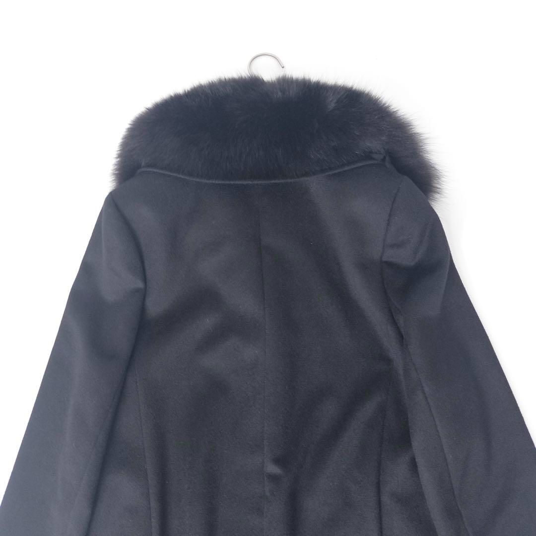 【美品】カシミヤ100% ロングコート ブルーフォックス 15AR ブラック 美品 カシミヤ100％ ブルーフォックスファー ステンカラーコート