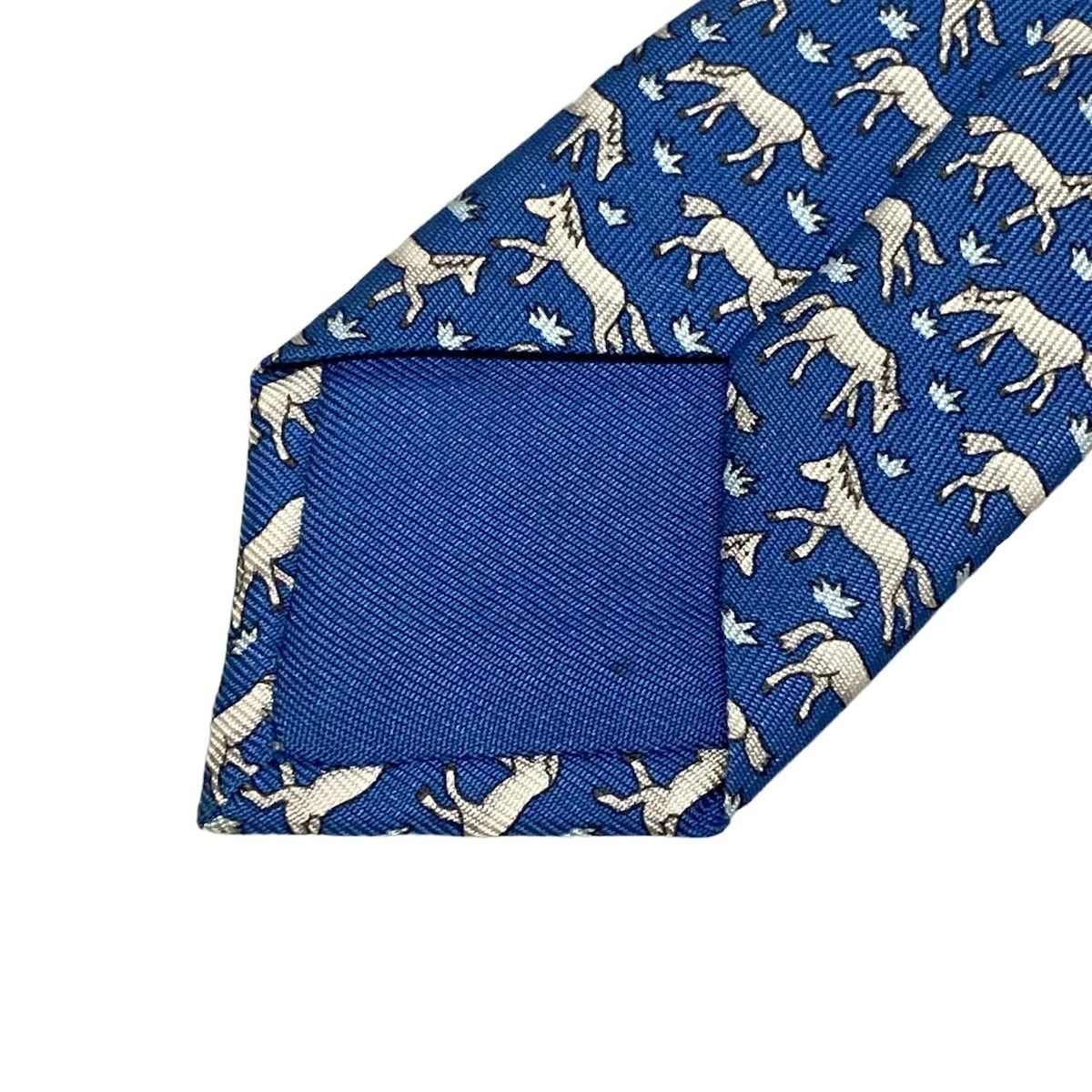 【1点もの】HERMES エルメス ネクタイ ブルー 馬 青色 HERMES(エルメス) ネクタイ メンズ - ライトブルー×白 馬/馬蹄