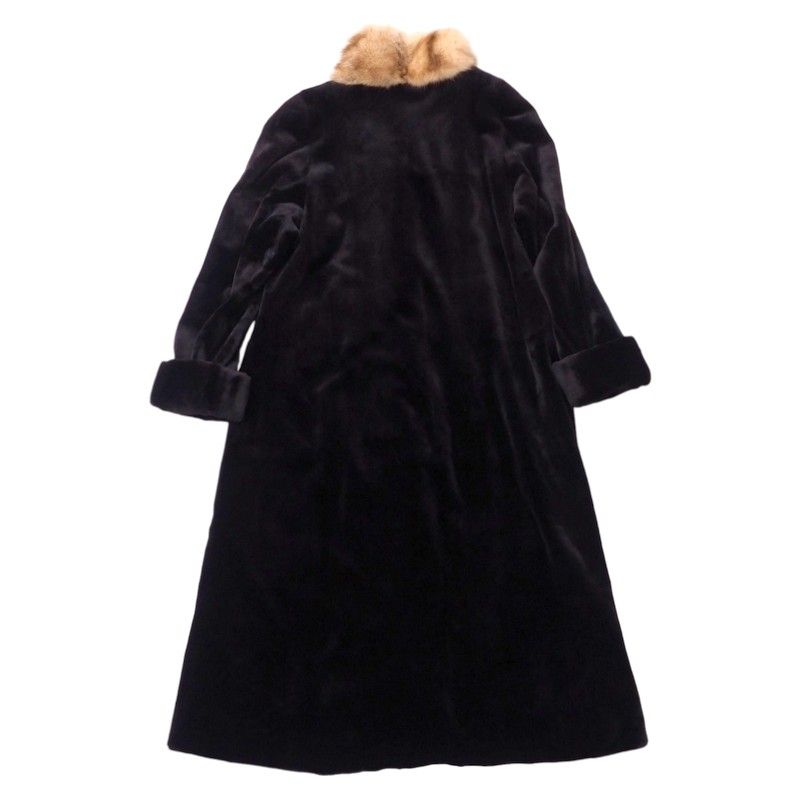 SAGA FURS  チンチラ シェアードミンク ベルト付ロングコート 10%OFFクーポン※会員価格適用】シルク 100％ & シェアード ミンク