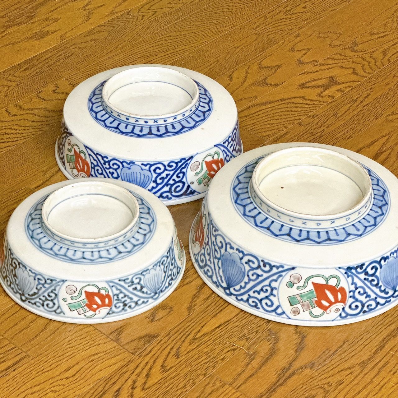 古伊万里 色絵 深鉢 三重鉢 三つ鉢 三つ組鉢 大鉢 3点セット