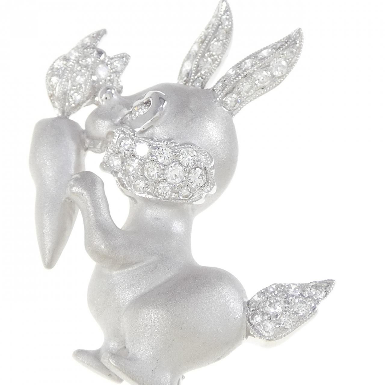 K18WG ラビット ダイヤモンド ブローチ 0.56CT