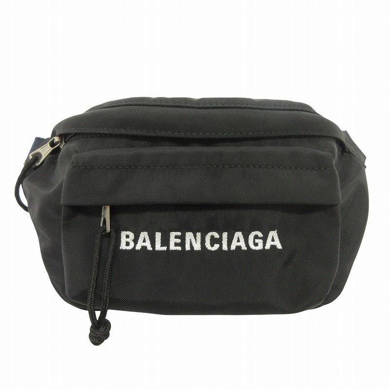 バレンシアガ BALENCIAGA ウィール ベルトバッグS ボディ ウエスト ナイロン ロゴ 刺繍 569978 黒 ブラック 鞄 AA