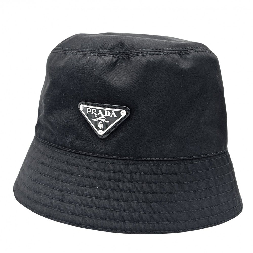 プラダ 帽子 ユニセックス Re-Nylon ファッションアイテム バケットハット トライアングルロゴ メンズ レディース Sサイズ PRADA 1HC137 ナイロン ブラック 黒 シルバー金具
