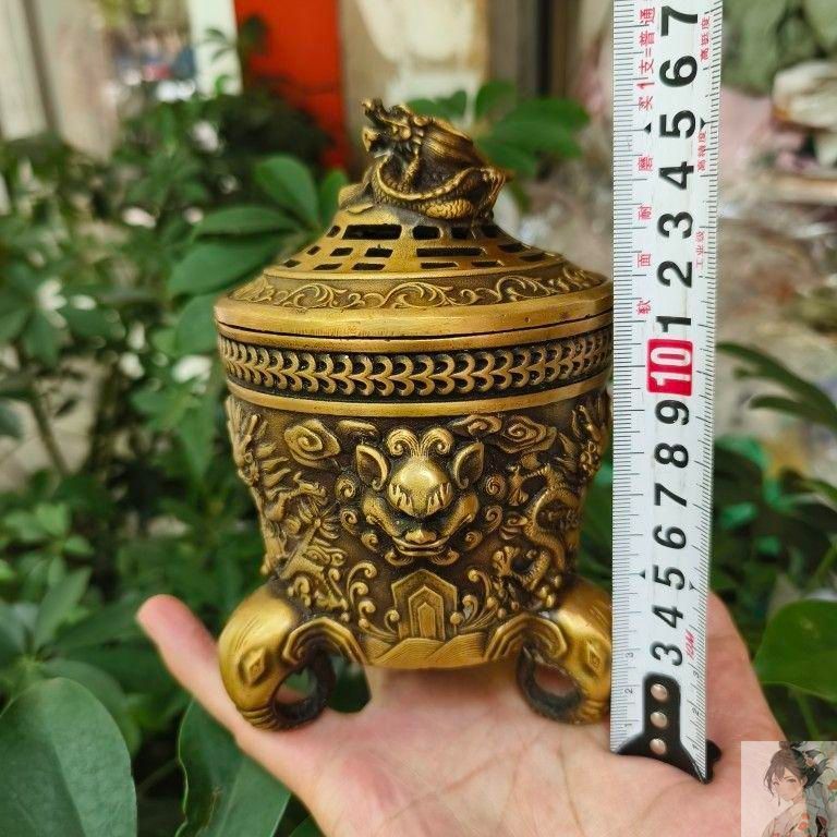 三足象耳 三面獅頭薫香炉 九龍聚宝盆香炉 装飾品 工芸品 美術品