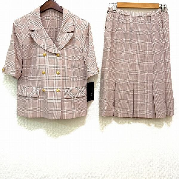 snc レリアン Leilian スカートスーツ 13 ピンク 白 グレー ツーピース チェック 半袖 大きいサイズ レディース 957398