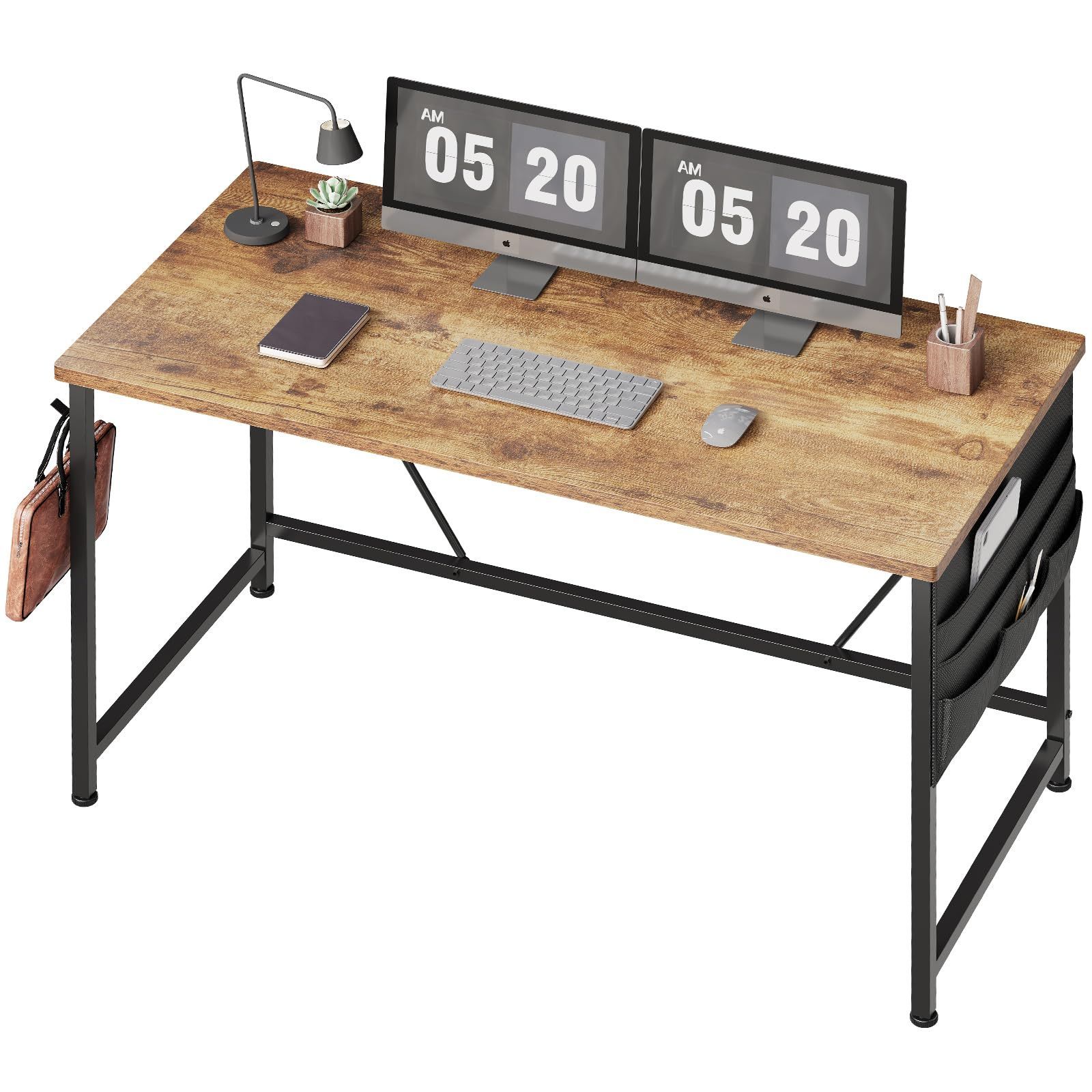 人気商品 YeTom 机 デスク パソコンデスク pcデスク 幅120*奥行55cm つくえ 収納袋付き勉強机 フック付き学習机 組立簡単 テレワーク ビンテージ