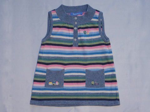 ファミリア familiar アウトレット 子供服 女の子 120cm ニット チュニック ベスト パステル マルチ ボーダー 春 秋 冬 3 トップス 冬服 ガールズ 女児 キッズ  ユーズド 古着 子ども服 こども