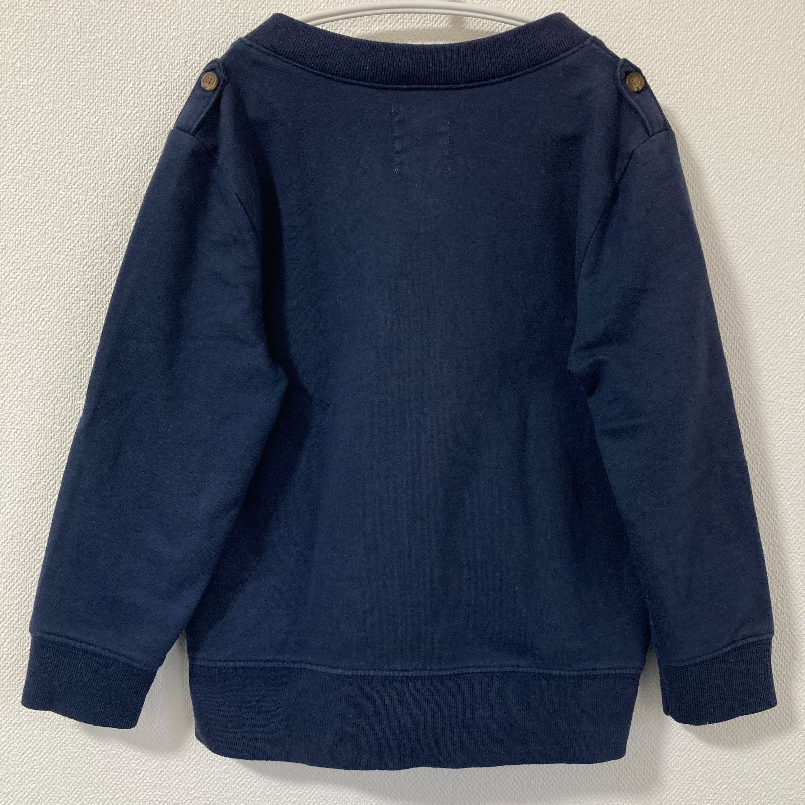 70221 ★ キッズ トップス 【OLD NAVY】 110cm ネイビーカラー 紺色 Vネック カーディガン 薄手 春先  肩ボタン USED 古着