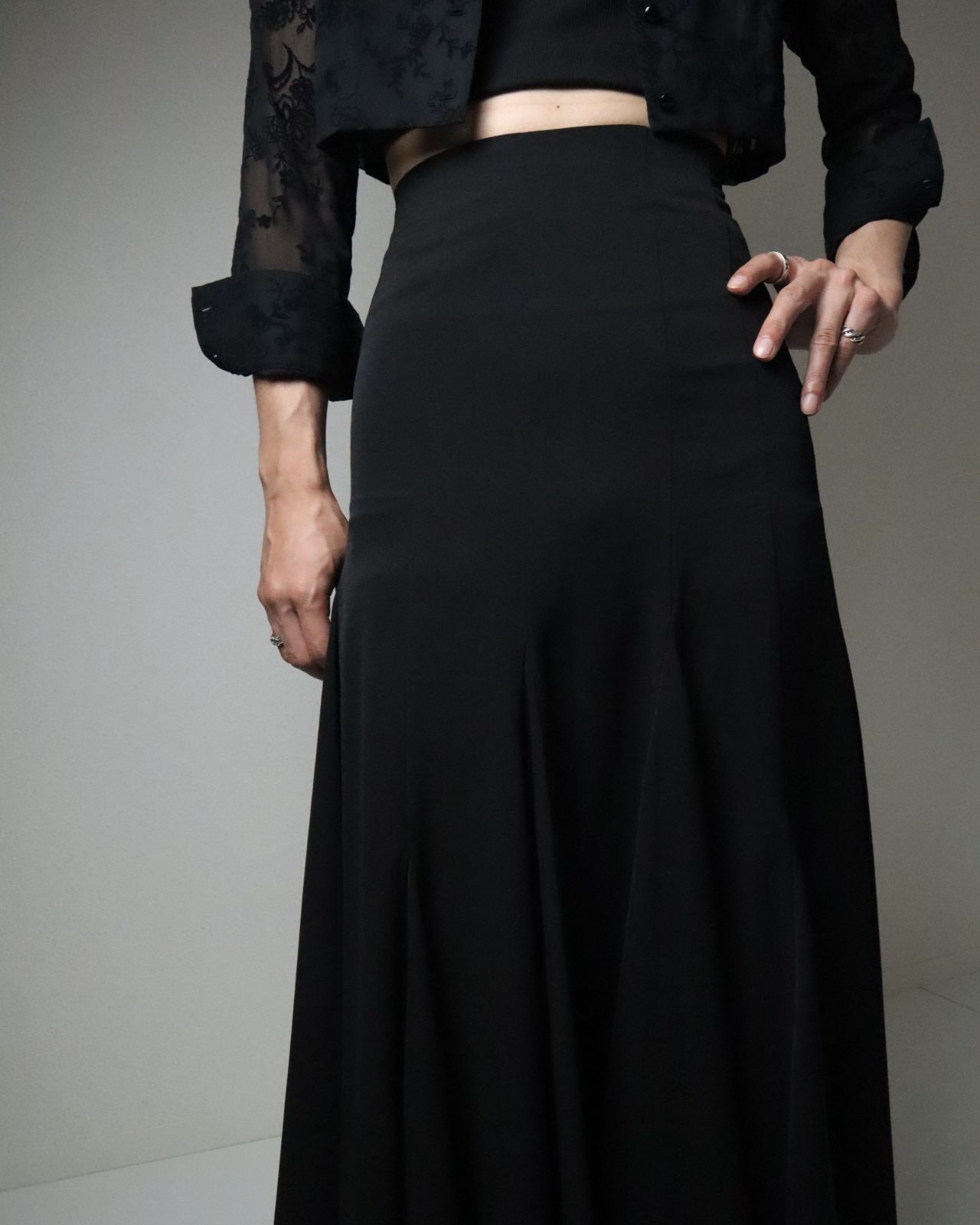 hem flare maxi skirt black 80s 90s vintage ヘムフレア マキシ丈  