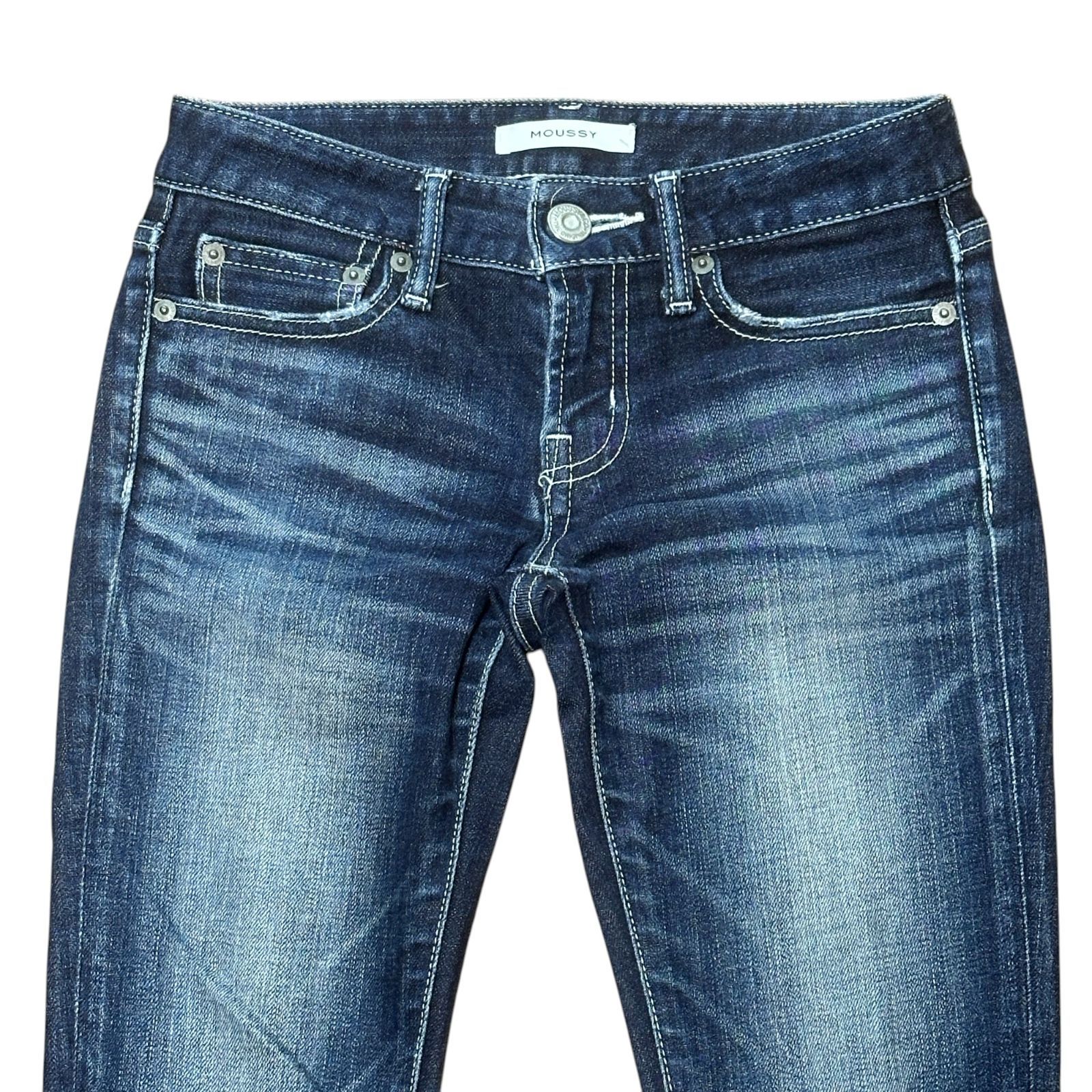 MOUSSY フリンジクロップド スキニーデニム インディゴ レディースXXS