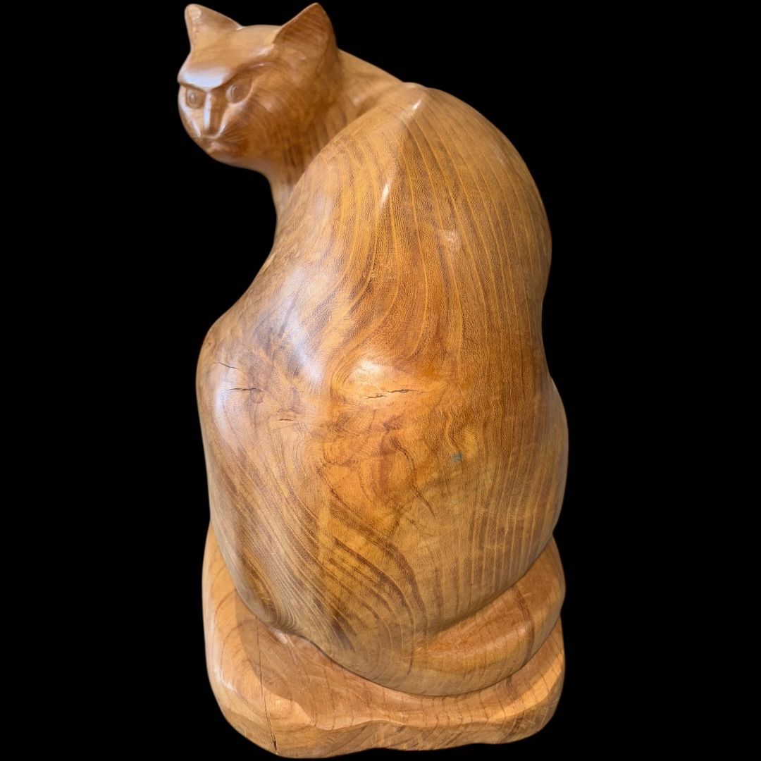 木彫り 猫 置物 魔除け 一点もの インテリア 厄除け 彫刻