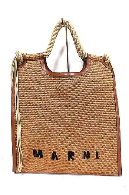 中古】MARNI マルニ バッグ ラフィア ハンドバッグ ロゴ フリンジ